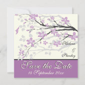 Moderne paarse bloemen bruiloft Save the Date (Voorkant)