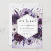 Moderne Paarse bloemen bruiloft Save The Date (Voorkant)