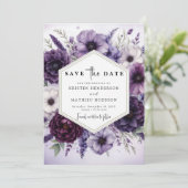 Moderne Paarse bloemen bruiloft Save The Date (Staand voorkant)