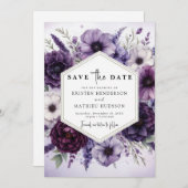 Moderne Paarse bloemen bruiloft Save The Date (Voorkant / Achterkant)