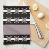 Moderne paarse bloemen en strepen theedoek (Quarter Fold)