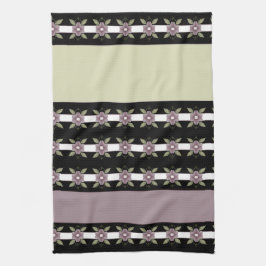 Moderne paarse bloemen en strepen theedoek