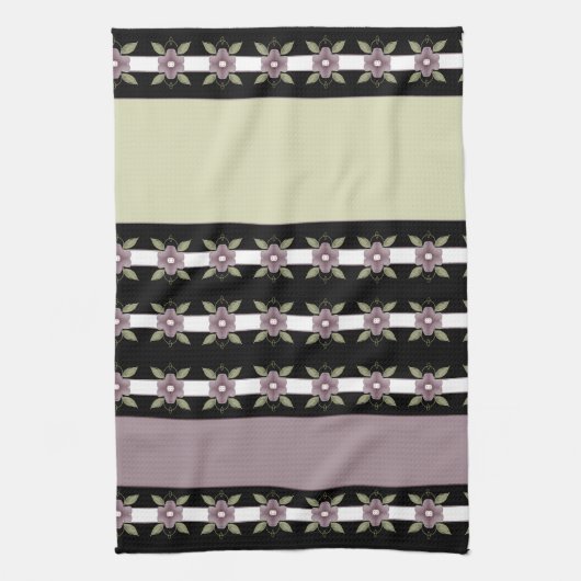 Moderne paarse bloemen en strepen theedoek (Verticaal)