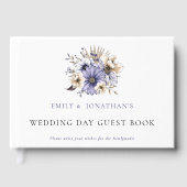 Moderne Paarse Bloemen Foliage Trouwdag Gastenboek (Voorkant)