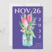 Moderne Paarse Bloemen Fotobruiloft Save the Date Aankondiging (Voorkant)