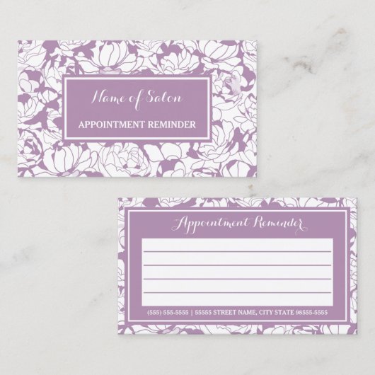 Moderne Paarse Bloemen Girly Afspraak Herinnering Afsprakenkaartje (Voorkant / Achterkant)