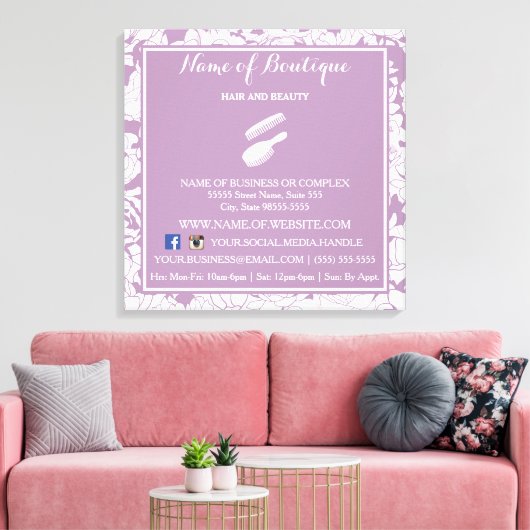Moderne Paarse Bloemen Girly Salon Informatie Sign Canvas Afdruk (Insitu (Woonkamer))