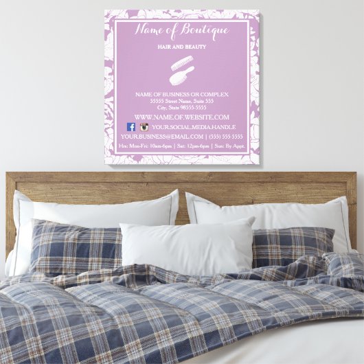 Moderne Paarse Bloemen Girly Salon Informatie Sign Canvas Afdruk (Insitu (Slaapkamer))