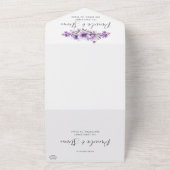 Moderne Paarse Bloemen Huwelijk met RSVP All In One Uitnodiging (Buitenkant)