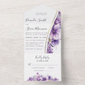 Moderne Paarse Bloemen Huwelijk met RSVP All In One Uitnodiging (Binnen)