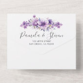 Moderne Paarse Bloemen Huwelijk met RSVP All In One Uitnodiging (Achterkant)