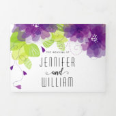 Moderne paarse bloemen, typografie bloemperbruilof drieluik uitnodiging (Cover)