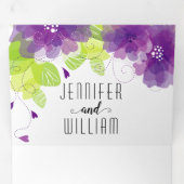 Moderne paarse bloemen, typografie bloemperbruilof drieluik uitnodiging (Binnenzijde eerst)