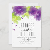 Moderne paarse bloemen, typografie bloemperbruilof kaart (Voorkant)