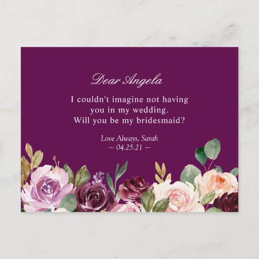 Moderne Paarse bloemen zijn mijn bruidsmeisje voor Uitnodiging Briefkaart (Achterkant)