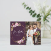 Moderne paarse bloemenbruiloft Dank u fotokaart Briefkaart (Staand voorkant)