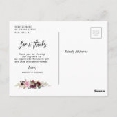 Moderne paarse bloemenbruiloft Dank u fotokaart Briefkaart (Achterkant)