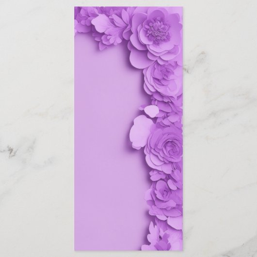 Moderne paarse bloemenbruiloft menu (Achterkant)