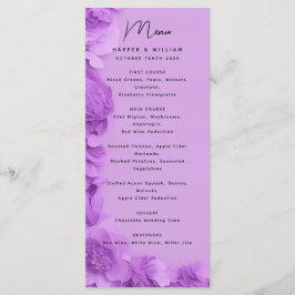Moderne paarse bloemenbruiloft menu