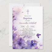 Moderne Paarse bloemendoopuitnodiging Kaart (Voorkant)