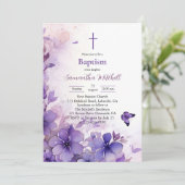 Moderne Paarse bloemendoopuitnodiging Kaart (Staand voorkant)