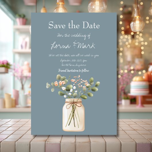Moderne paarse bloemenpot Save The Date kaart