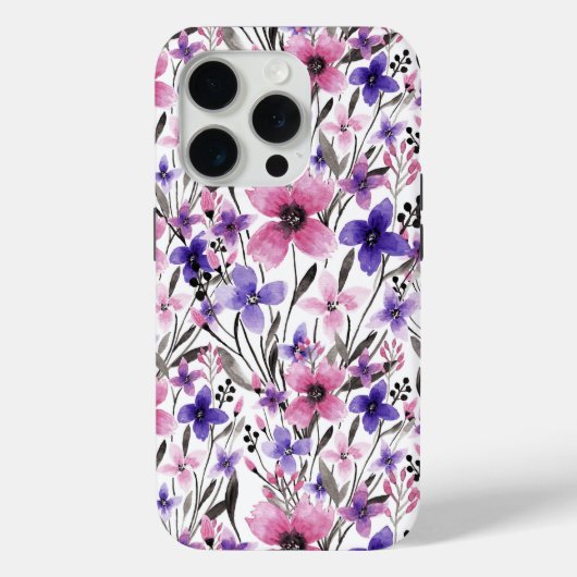 Moderne Paarse bloementeelt in roze Waterverf Case-Mate iPhone Case (Achterkant)