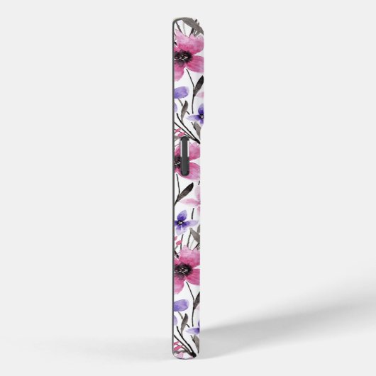 Moderne Paarse bloementeelt in roze Waterverf Case-Mate iPhone Case (Achterkant / Rechts)