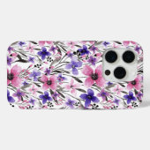 Moderne Paarse bloementeelt in roze Waterverf Case-Mate iPhone Case (Achterkant (horizontaal))