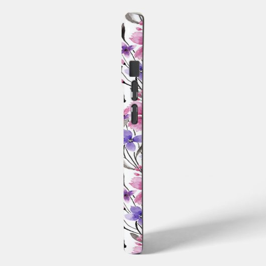 Moderne Paarse bloementeelt in roze Waterverf Case-Mate iPhone Case (Achterkant / Links)