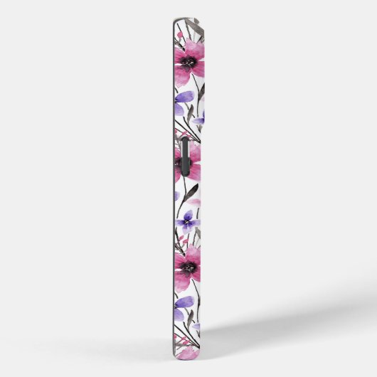 Moderne Paarse bloementeelt in roze Waterverf Case-Mate iPhone Case (Achterkant / Rechts)