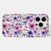 Moderne Paarse bloementeelt in roze Waterverf Case-Mate iPhone Case (Achterkant (horizontaal))