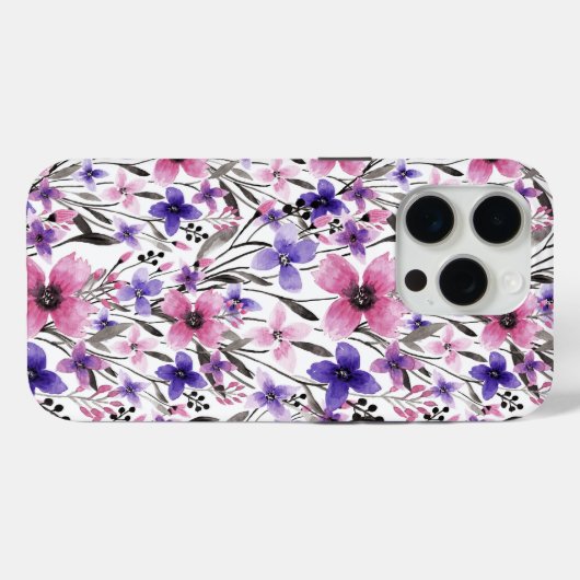 Moderne Paarse bloementeelt in roze Waterverf Case-Mate iPhone Case (Achterkant (horizontaal))