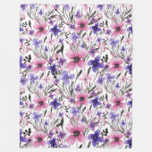 Moderne Paarse bloementeelt in roze Waterverf Fleece Deken (Voorkant)