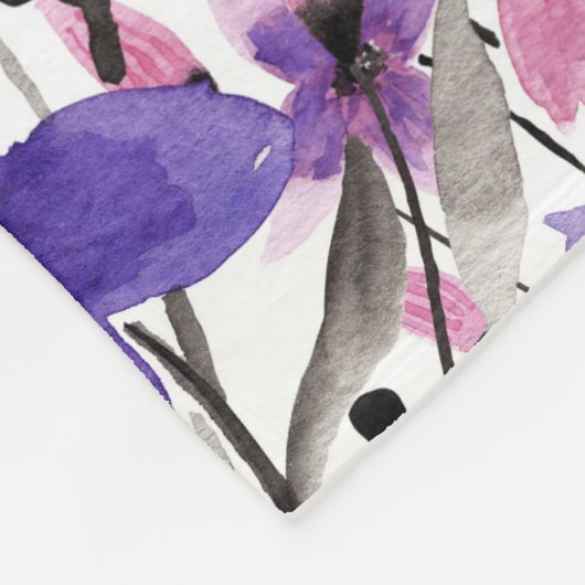 Moderne Paarse bloementeelt in roze Waterverf Fleece Deken (Hoek)