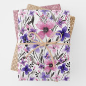 Moderne Paarse bloementeelt in roze Waterverf Inpakpapier Vel (In situ)