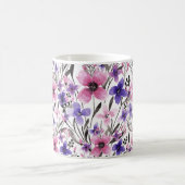 Moderne Paarse bloementeelt in roze Waterverf Koffiemok (Center)