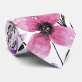 Moderne Paarse bloementeelt in roze Waterverf Stropdas (Opgerold)
