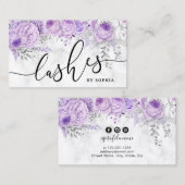Moderne  paarse bloemenwitte marmeren wimpers visitekaartje (Voorkant / Achterkant)