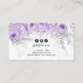 Moderne  paarse bloemenwitte marmeren wimpers visitekaartje (Achterkant)