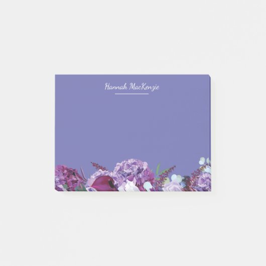 Moderne Paarse Bloemige Gepersonaliseerde Naam Post-it® Notes (Voorkant)