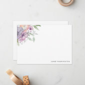Moderne paarse bloemige gepersonaliseerde schrijfw notitiekaartje (Voorkant / Achterkant in situ)