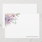 Moderne paarse bloemige gepersonaliseerde schrijfw notitiekaartje (Voorkant / Achterkant)