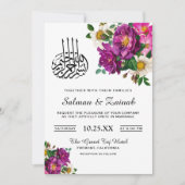 Moderne paarse bloemige islamitische trouwuitnodig kaart (Voorkant)