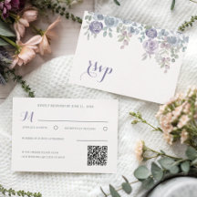 Moderne paarse bloemige RSVP-huwelijk