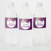 Moderne Paarse bloempolka stippen Aqiqah Waterfles Etiket (Flessen)