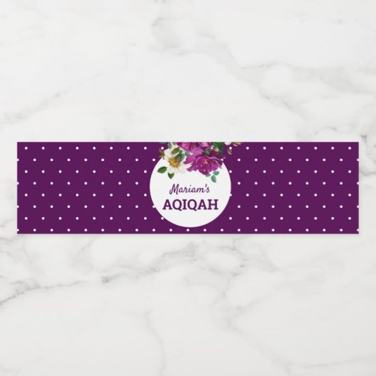 Moderne Paarse bloempolka stippen Aqiqah Waterfles Etiket (Enkel label)
