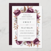 Moderne Paarse Bloom Waterverf bruiloft Kaart (Voorkant / Achterkant)