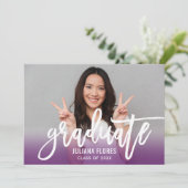 Moderne paarse borstel schrift verloop foto feest kaart (Staand voorkant)