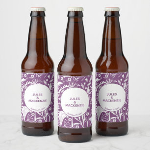 Moderne Paarse botanische bruiloft Bier Etiket
